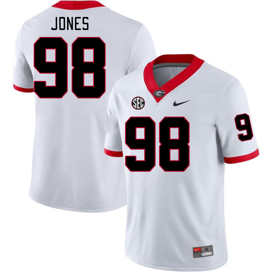 Georgia Bulldogs Men's Noah Jones #98 White Stitched College UGA Football Jersey 23KL010CM